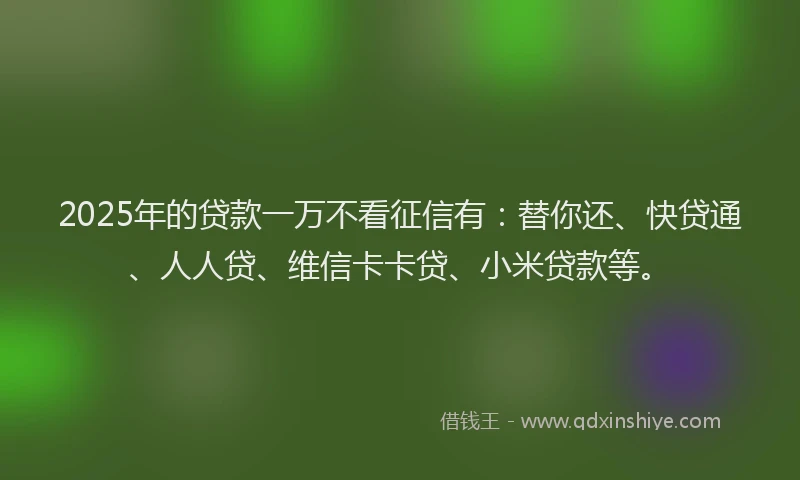 2025年的贷款一万不看征信有：替你还、快贷通、人人贷、维信卡卡贷、小米贷款等。