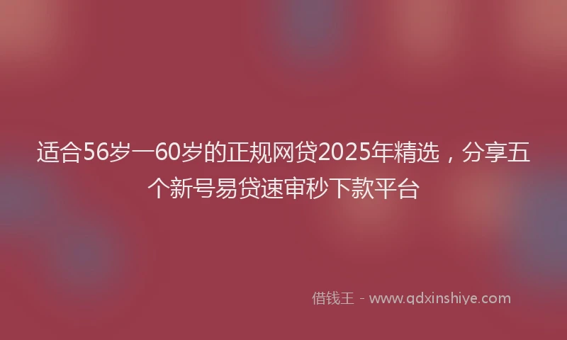 适合56岁一60岁的正规网贷2025年精选，分享五个新号易贷速审秒下款平台