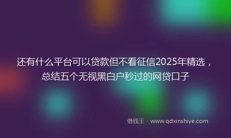 还有什么平台可以贷款但不看征信2025年精选，总结五个无视黑白户秒过的网贷口子