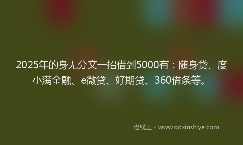 2025年的身无分文一招借到5000有：随身贷、度小满金融、e微贷、好期贷、360借条等。