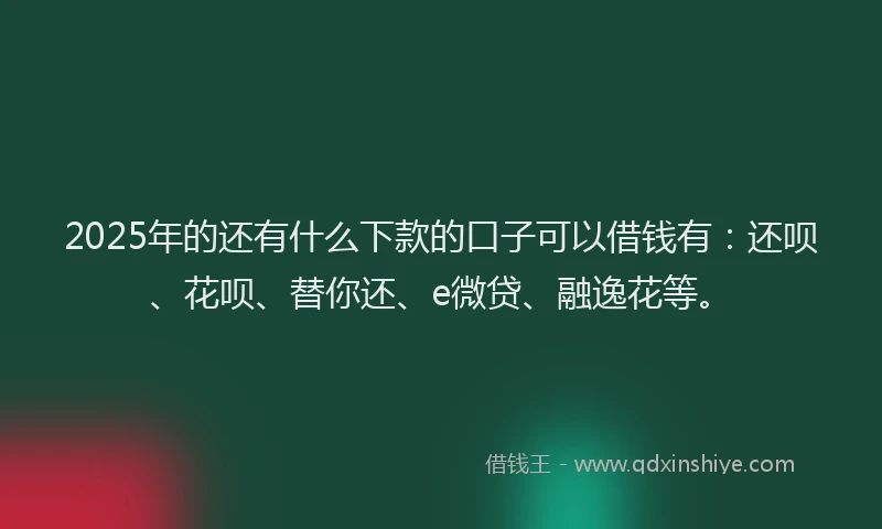 2025年的还有什么下款的口子可以借钱有：还呗、花呗、替你还、e微贷、融逸花等。