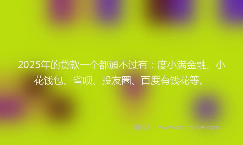 2025年的贷款一个都通不过有：度小满金融、小花钱包、省呗、投友圈、百度有钱花等。
