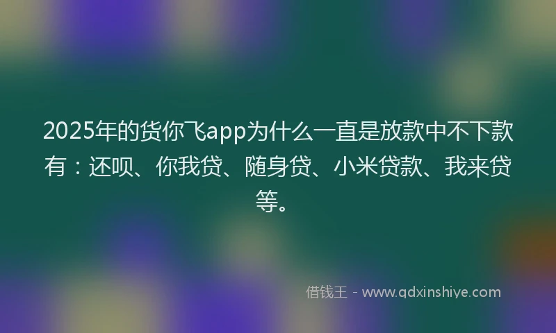 2025年的货你飞app为什么一直是放款中不下款有：还呗、你我贷、随身贷、小米贷款、我来贷等。