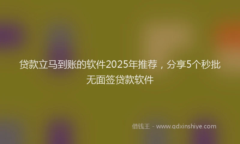 贷款立马到账的软件2025年推荐，分享5个秒批无面签贷款软件
