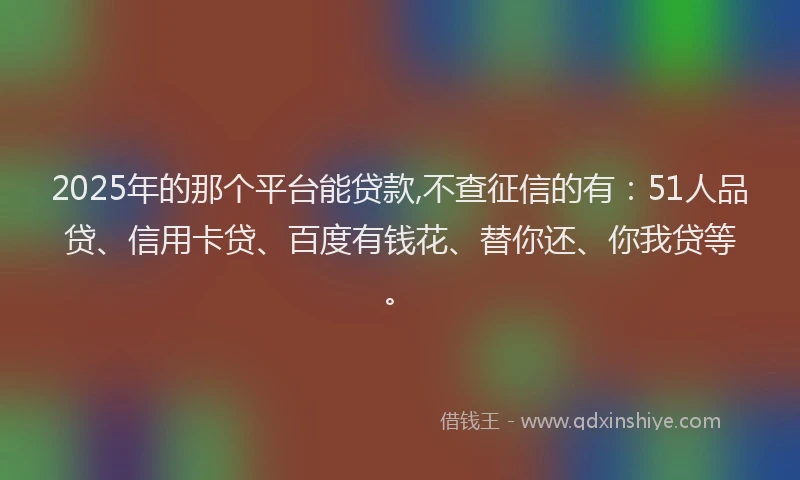 2025年的那个平台能贷款,不查征信的有：51人品贷、信用卡贷、百度有钱花、替你还、你我贷等。