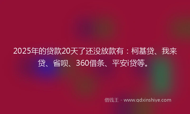 2025年的贷款20天了还没放款有：柯基贷、我来贷、省呗、360借条、平安i贷等。