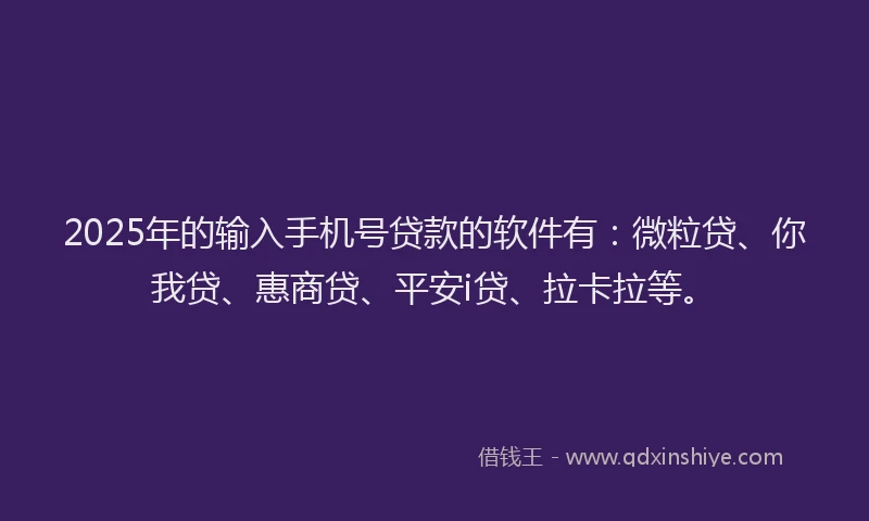 2025年的输入手机号贷款的软件有：微粒贷、你我贷、惠商贷、平安i贷、拉卡拉等。