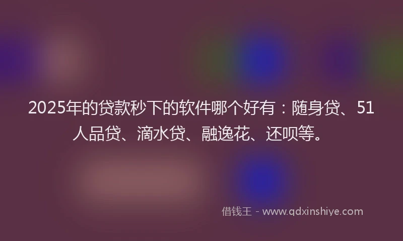 2025年的贷款秒下的软件哪个好有：随身贷、51人品贷、滴水贷、融逸花、还呗等。