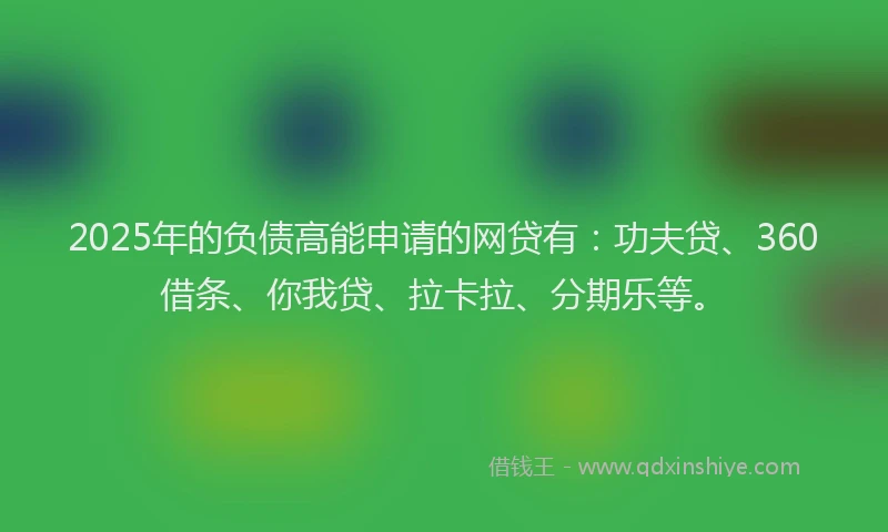2025年的负债高能申请的网贷有：功夫贷、360借条、你我贷、拉卡拉、分期乐等。