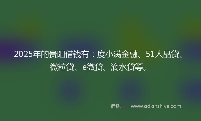 2025年的贵阳借钱有：度小满金融、51人品贷、微粒贷、e微贷、滴水贷等。