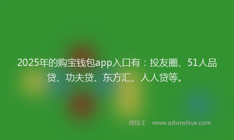 2025年的购宝钱包app入口有：投友圈、51人品贷、功夫贷、东方汇、人人贷等。