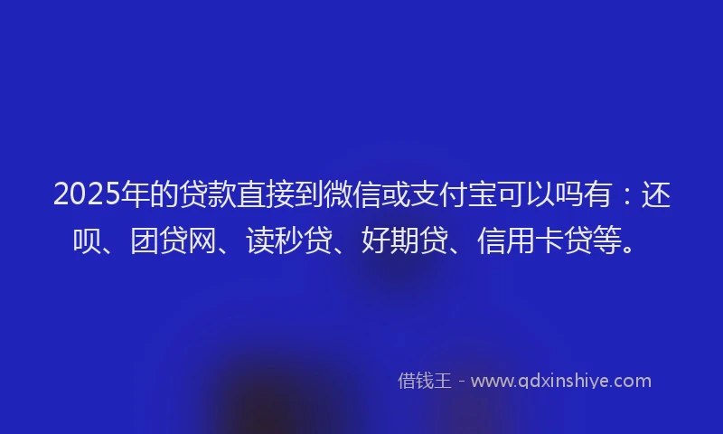 2025年的贷款直接到微信或支付宝可以吗有：还呗、团贷网、读秒贷、好期贷、信用卡贷等。
