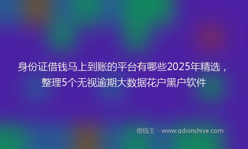 身份证借钱马上到账的平台有哪些2025年精选，整理5个无视逾期大数据花户黑户软件