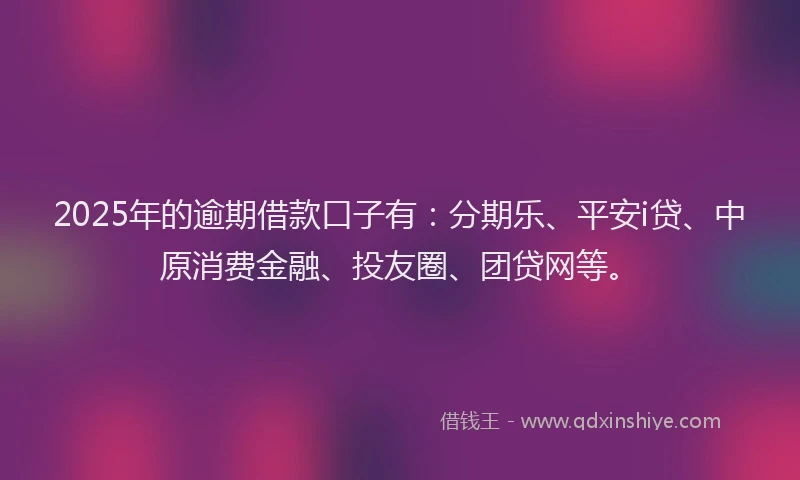 2025年的逾期借款口子有：分期乐、平安i贷、中原消费金融、投友圈、团贷网等。