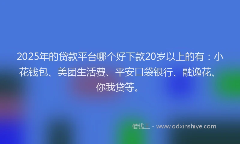 2025年的贷款平台哪个好下款20岁以上的有：小花钱包、美团生活费、平安口袋银行、融逸花、你我贷等。
