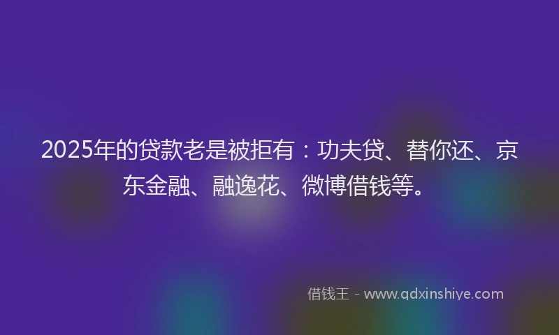 2025年的贷款老是被拒有：功夫贷、替你还、京东金融、融逸花、微博借钱等。