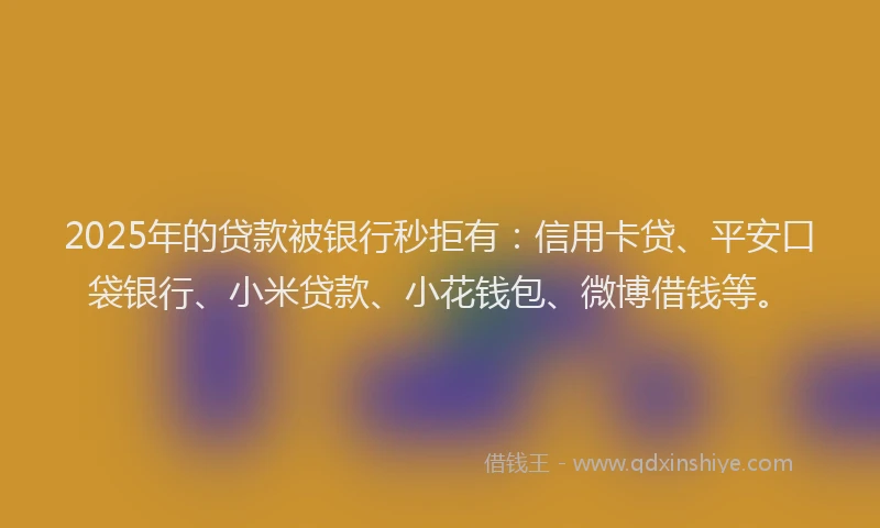 2025年的贷款被银行秒拒有：信用卡贷、平安口袋银行、小米贷款、小花钱包、微博借钱等。