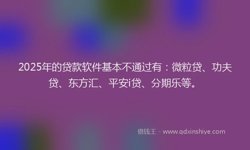 2025年的贷款软件基本不通过有：微粒贷、功夫贷、东方汇、平安i贷、分期乐等。