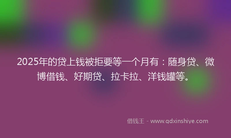 2025年的贷上钱被拒要等一个月有：随身贷、微博借钱、好期贷、拉卡拉、洋钱罐等。