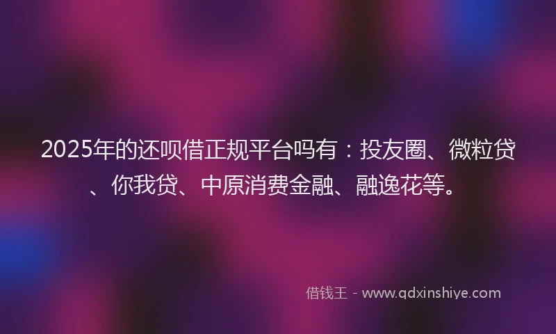 2025年的还呗借正规平台吗有：投友圈、微粒贷、你我贷、中原消费金融、融逸花等。