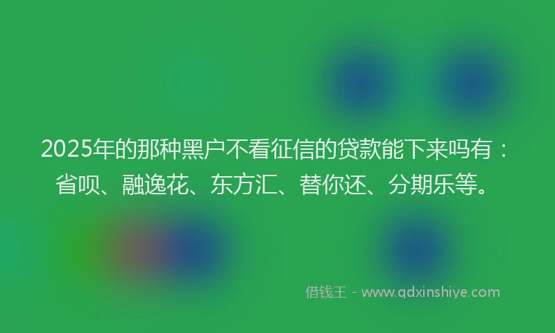 2025年的那种黑户不看征信的贷款能下来吗有：省呗、融逸花、东方汇、替你还、分期乐等。