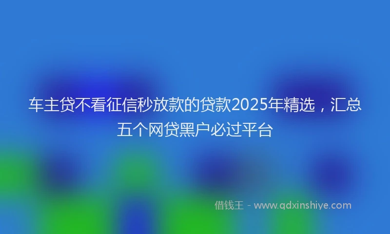 车主贷不看征信秒放款的贷款2025年精选，汇总五个网贷黑户必过平台