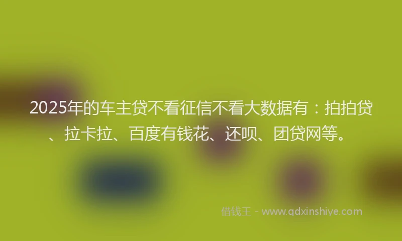 2025年的车主贷不看征信不看大数据有：拍拍贷、拉卡拉、百度有钱花、还呗、团贷网等。
