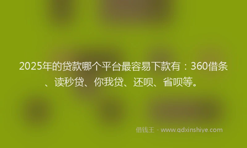 2025年的贷款哪个平台最容易下款有：360借条、读秒贷、你我贷、还呗、省呗等。