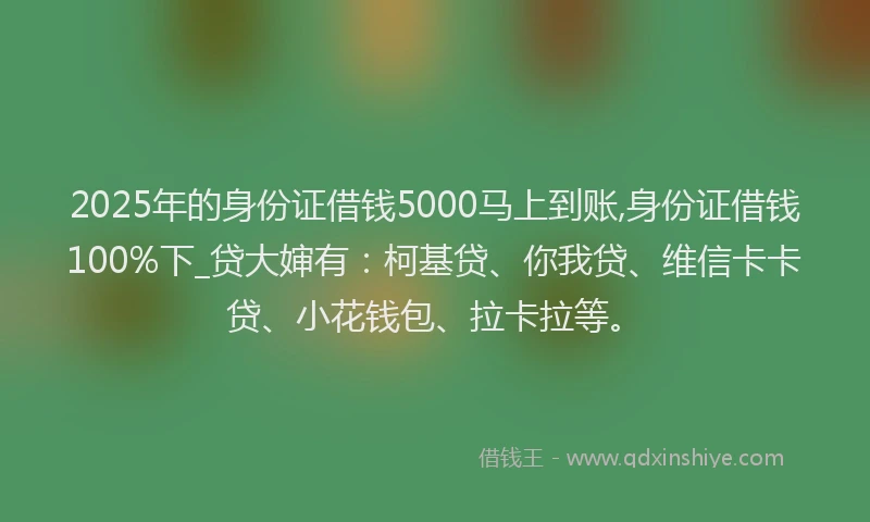 2025年的身份证借钱5000马上到账,身份证借钱100%下_贷大婶有：柯基贷、你我贷、维信卡卡贷、小花钱包、拉卡拉等。