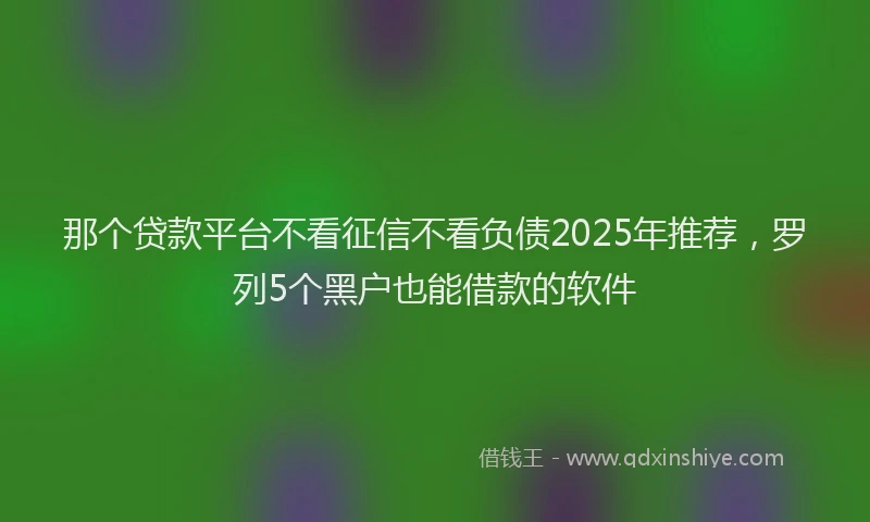 那个贷款平台不看征信不看负债2025年推荐，罗列5个黑户也能借款的软件