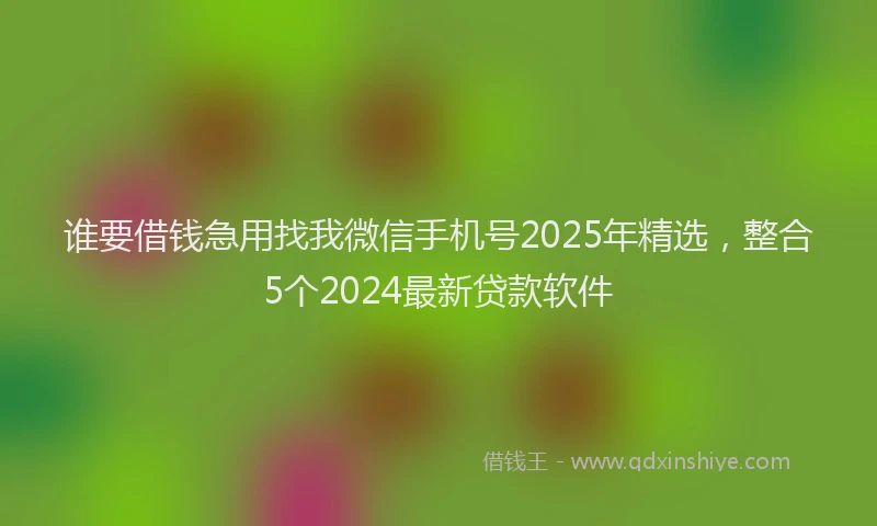谁要借钱急用找我微信手机号2025年精选，整合5个2024最新贷款软件