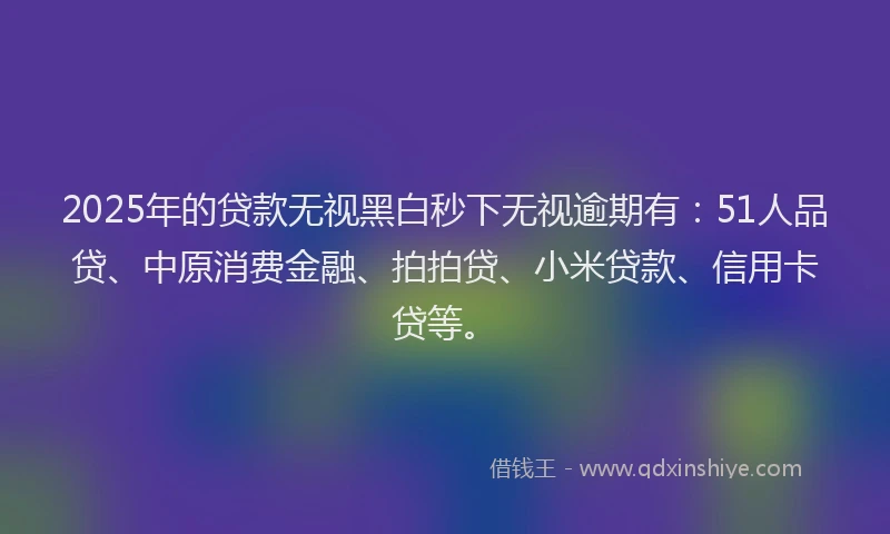 2025年的贷款无视黑白秒下无视逾期有：51人品贷、中原消费金融、拍拍贷、小米贷款、信用卡贷等。
