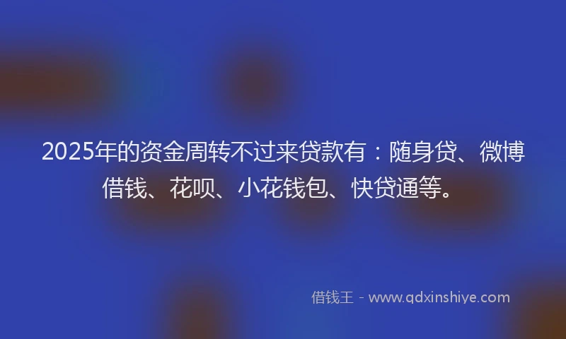 2025年的资金周转不过来贷款有：随身贷、微博借钱、花呗、小花钱包、快贷通等。