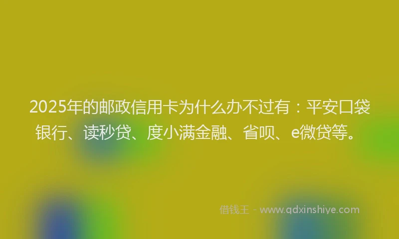 2025年的邮政信用卡为什么办不过有：平安口袋银行、读秒贷、度小满金融、省呗、e微贷等。