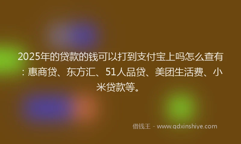 2025年的贷款的钱可以打到支付宝上吗怎么查有：惠商贷、东方汇、51人品贷、美团生活费、小米贷款等。