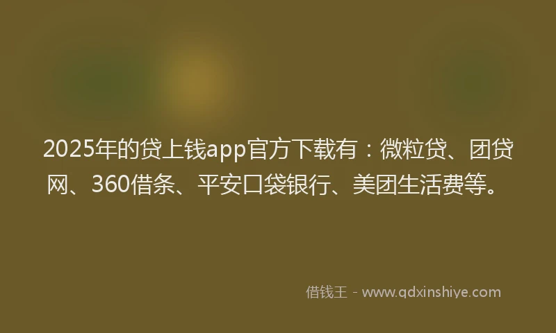 2025年的贷上钱app官方下载有:微粒贷、团贷网、360借条、平安口袋银行、美团生活费等。