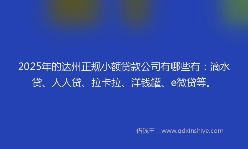 2025年的达州正规小额贷款公司有哪些有：滴水贷、人人贷、拉卡拉、洋钱罐、e微贷等。