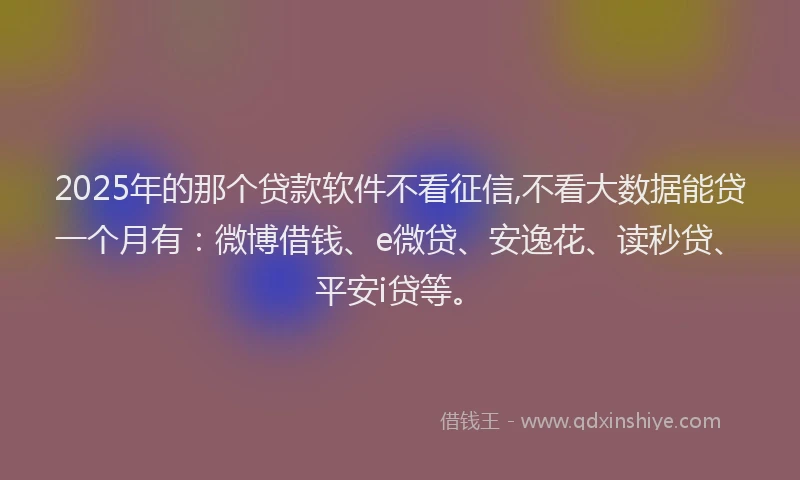 2025年的那个贷款软件不看征信,不看大数据能贷一个月有：微博借钱、e微贷、安逸花、读秒贷、平安i贷等。