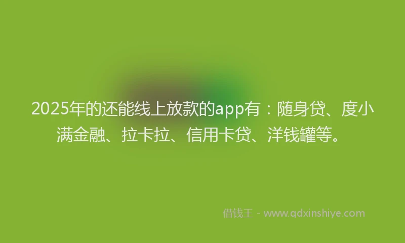 2025年的还能线上放款的app有：随身贷、度小满金融、拉卡拉、信用卡贷、洋钱罐等。