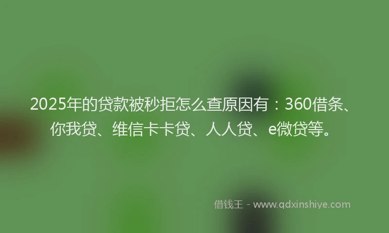 2025年的贷款被秒拒怎么查原因有：360借条、你我贷、维信卡卡贷、人人贷、e微贷等。