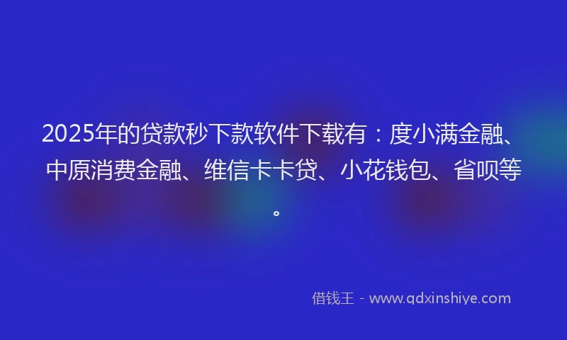 2025年的贷款秒下款软件下载有：度小满金融、中原消费金融、维信卡卡贷、小花钱包、省呗等。