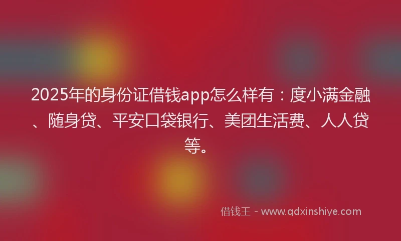 2025年的身份证借钱app怎么样有：度小满金融、随身贷、平安口袋银行、美团生活费、人人贷等。