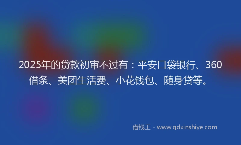 2025年的贷款初审不过有：平安口袋银行、360借条、美团生活费、小花钱包、随身贷等。