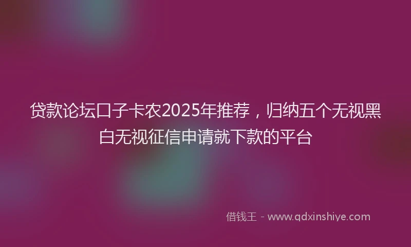 贷款论坛口子卡农2025年推荐，归纳五个无视黑白无视征信申请就下款的平台