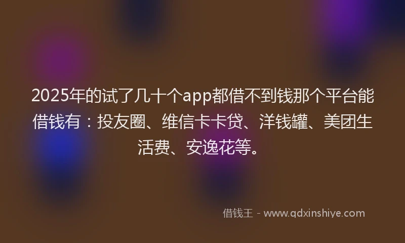 2025年的试了几十个app都借不到钱那个平台能借钱有：投友圈、维信卡卡贷、洋钱罐、美团生活费、安逸花等。