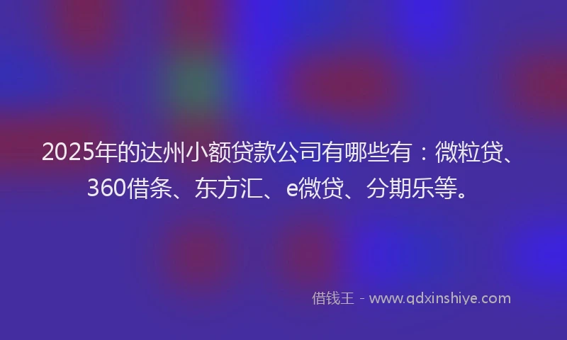 2025年的达州小额贷款公司有哪些有：微粒贷、360借条、东方汇、e微贷、分期乐等。