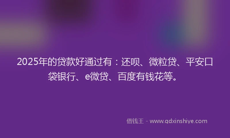 2025年的贷款好通过有：还呗、微粒贷、平安口袋银行、e微贷、百度有钱花等。