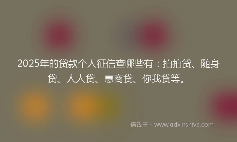 2025年的贷款个人征信查哪些有：拍拍贷、随身贷、人人贷、惠商贷、你我贷等。