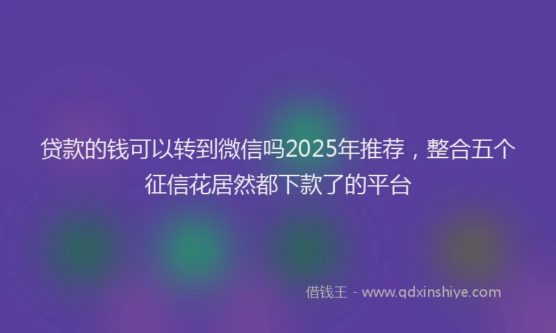 贷款的钱可以转到微信吗2025年推荐，整合五个征信花居然都下款了的平台