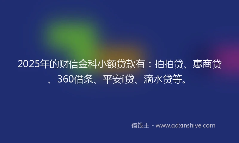 2025年的财信金科小额贷款有：拍拍贷、惠商贷、360借条、平安i贷、滴水贷等。